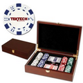 200 Foil Stamped poker chips in wooden Mahogany case - Dice design